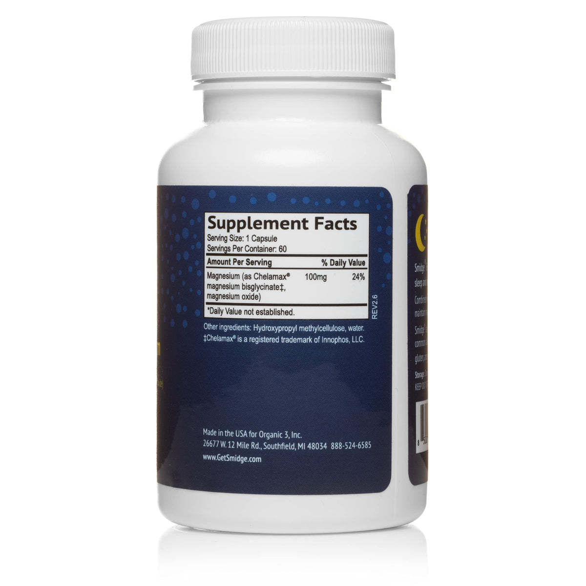 Smidge Evening Magnesium Glycinate Capsules for Rest - 60 Count - image 3