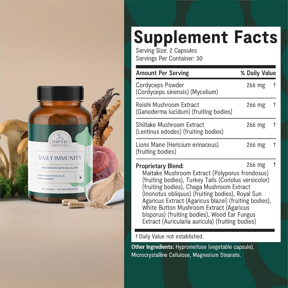 7th Manna Lion's Mane Mushroom Complex Capsules - 60 Count - image 2