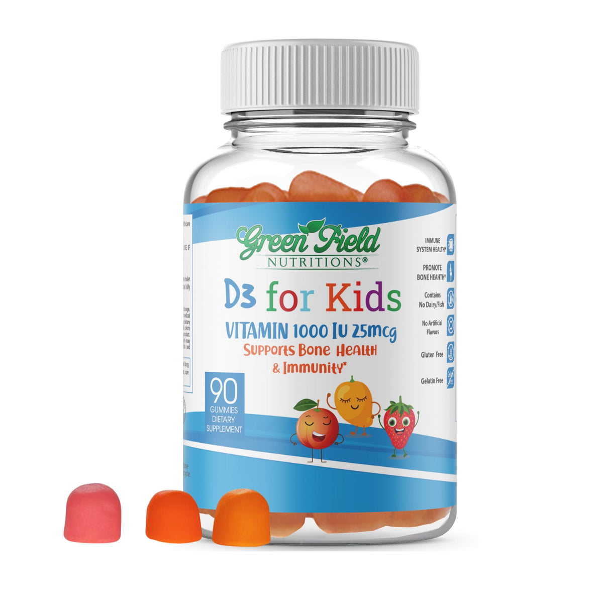 Greenfield Nutritions Halal Vitamin D3 for Kids 1000 IU - 90 Gummies
