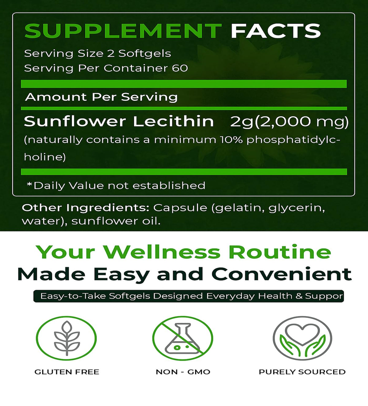 Natural Nutra Sunflower Lecithin 2000mg - 120 Softgels - image 2