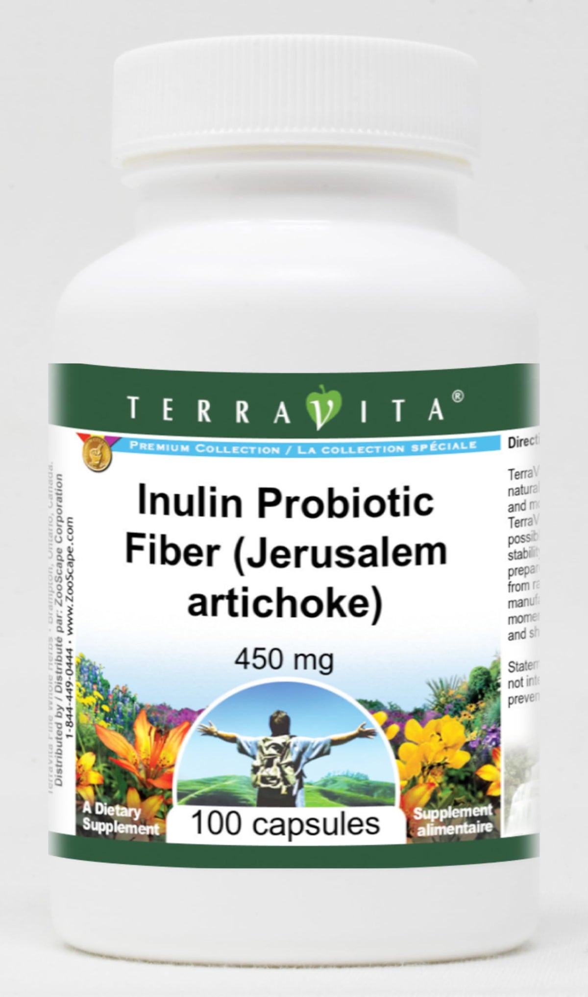 Terravita Inulin Probiotic Fiber Jerusalem Artichoke - 100 Capsules