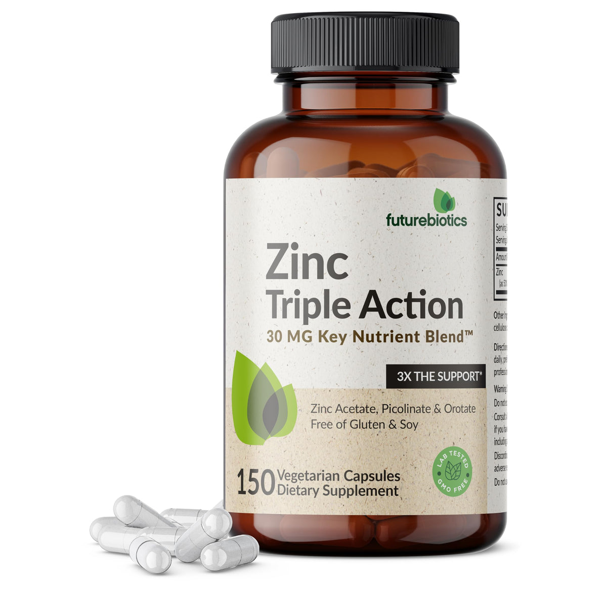 Futurebiotics Zinc Triple Action 30mg Immune Support - 150 Vegetarian Capsules