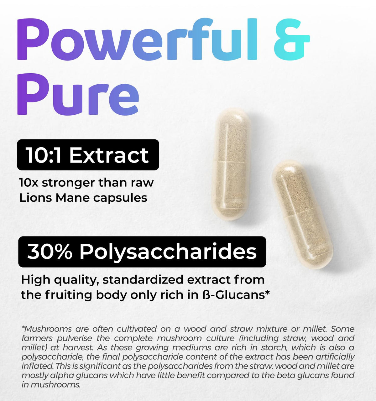 PURE CO Organic Lion's Mane Supplement - 1000mg 10:1 Extract - 60 Capsules - image 4