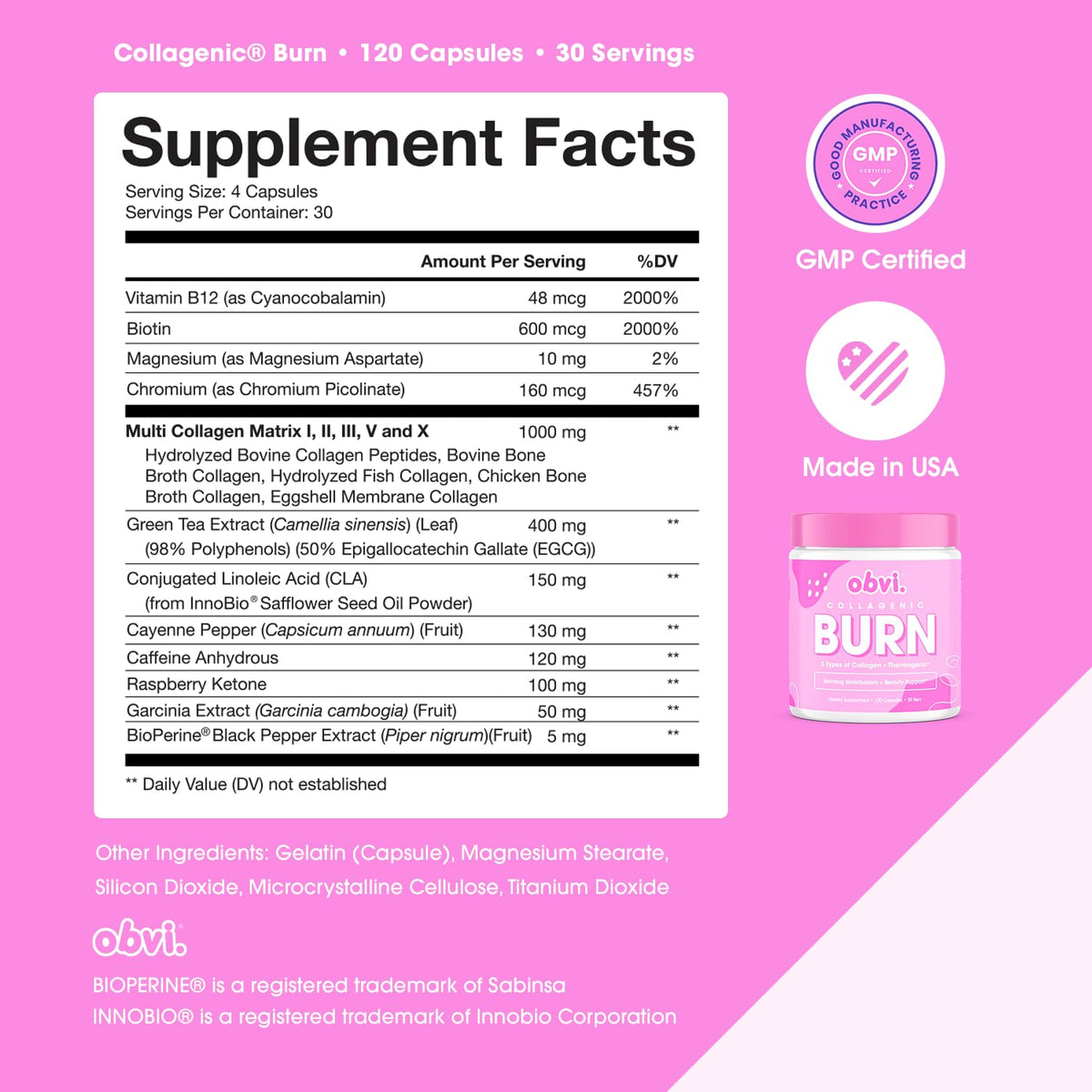 Obvi Collagenic Burn Hydrolyzed Collagen Peptides - 120 Capsules - image 6