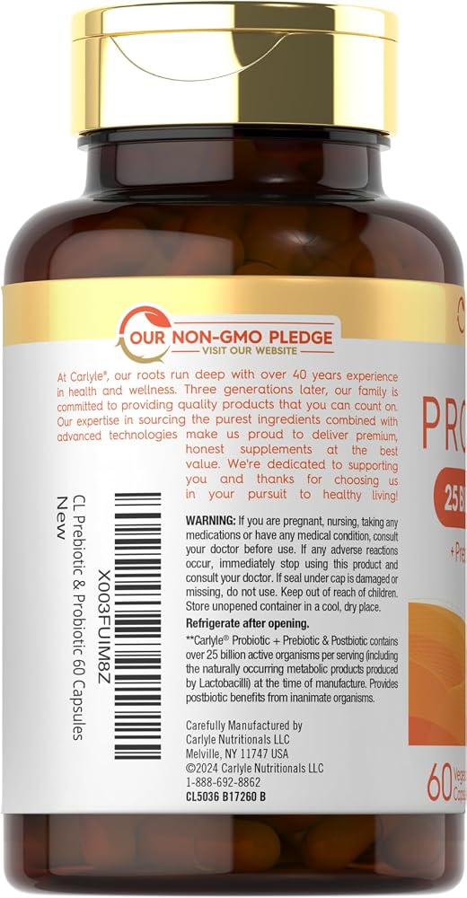 Carlyle Probiotic with Prebiotics & Postbiotics 25 Billion CFU - 60 Capsules - image 3