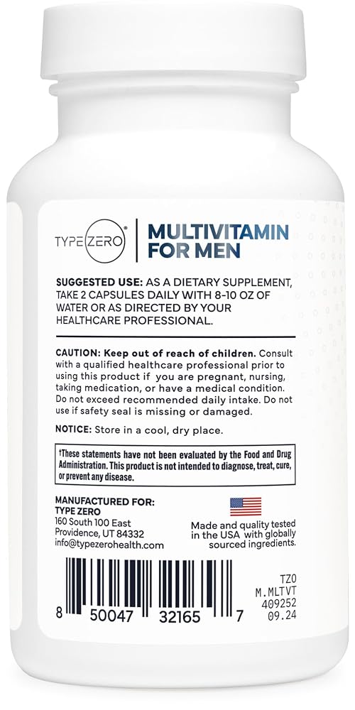 Type Zero Multivitamin Capsules for Men 1200mg - 120 Capsules - image 4
