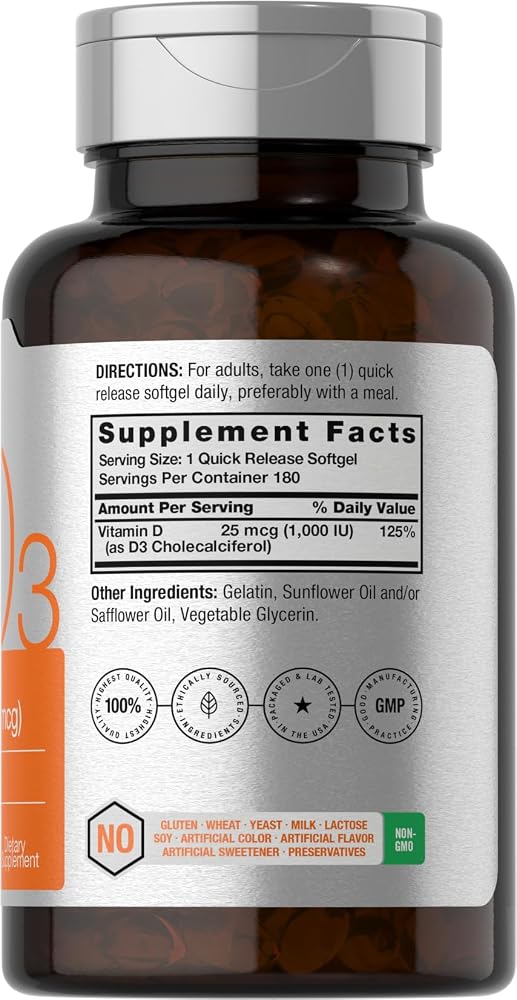 Horbäach Vitamin D3 1000 IU - 180 Softgels - image 2