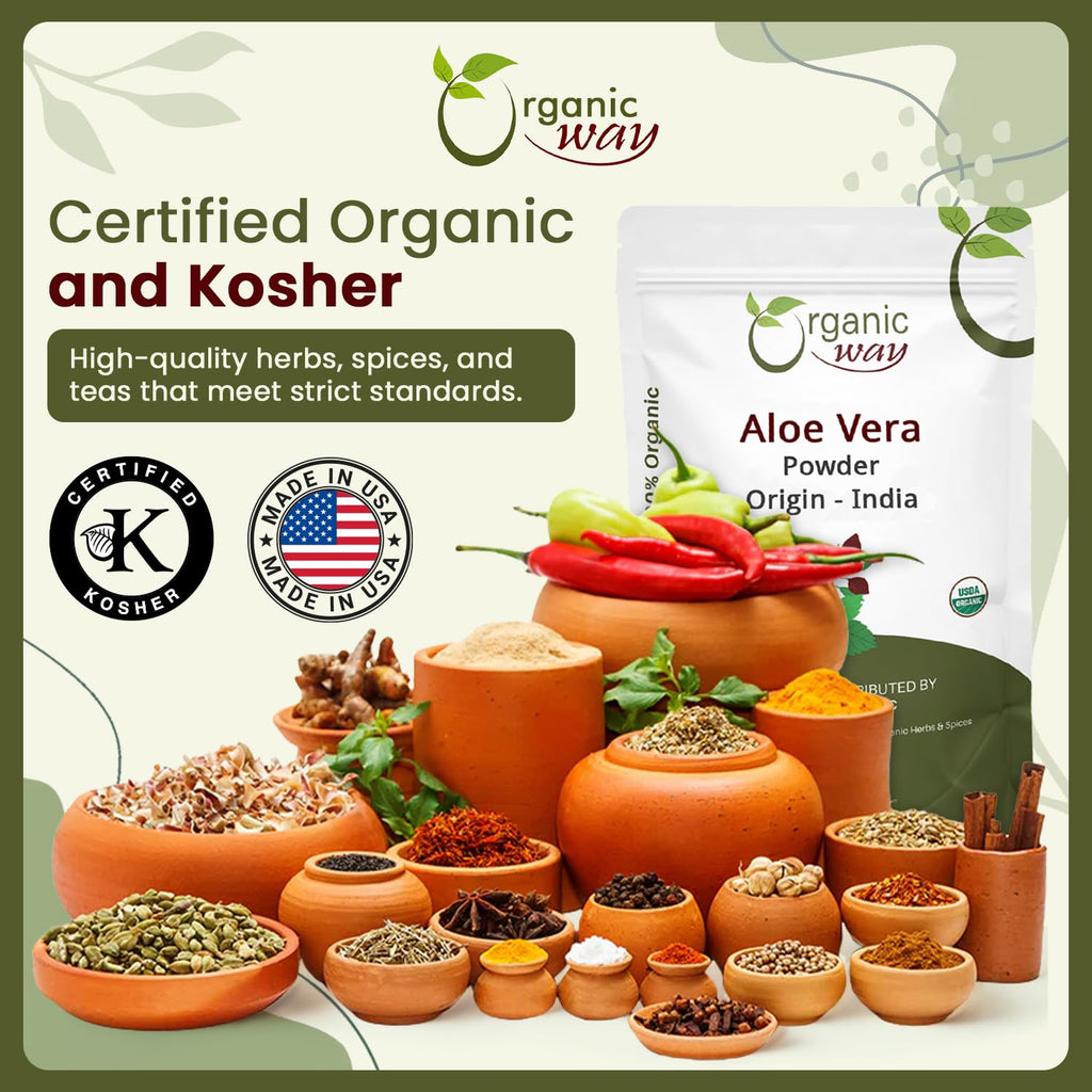 Organic Way Aloe Vera Powder (Aloe barbadensis) - Organic & Kosher