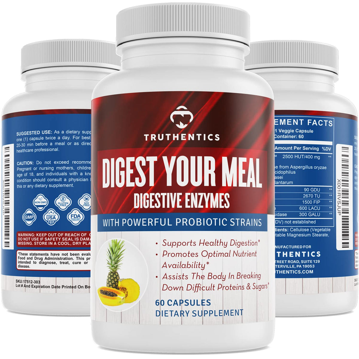 TRUTHENTICS Digestive Enzymes Plus Probiotics Prebiotics - 60 Capsules