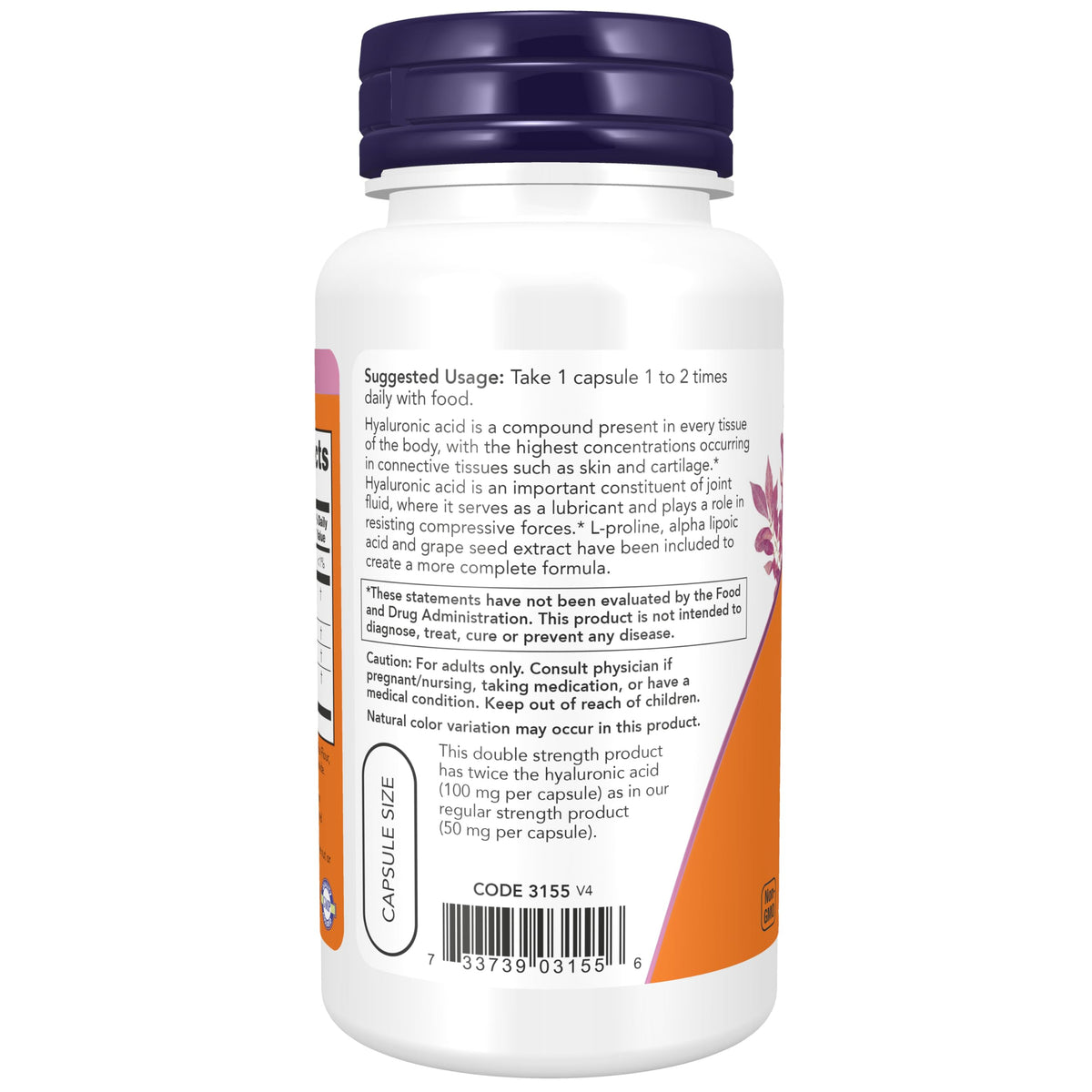 Now Foods Hyaluronic Acid 100mg - 60 Vegetarian Capsules - image 3