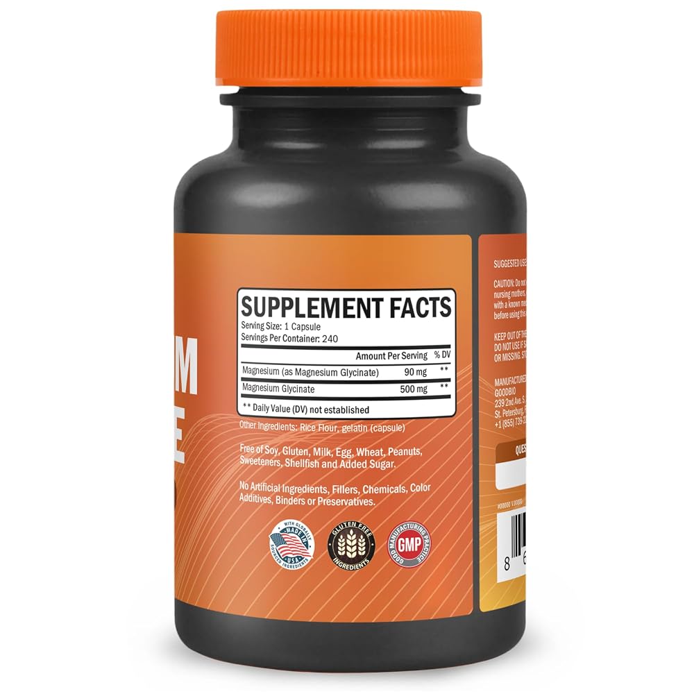 GOODBIO Magnesium Glycinate 500mg - 240 Capsules - image 6