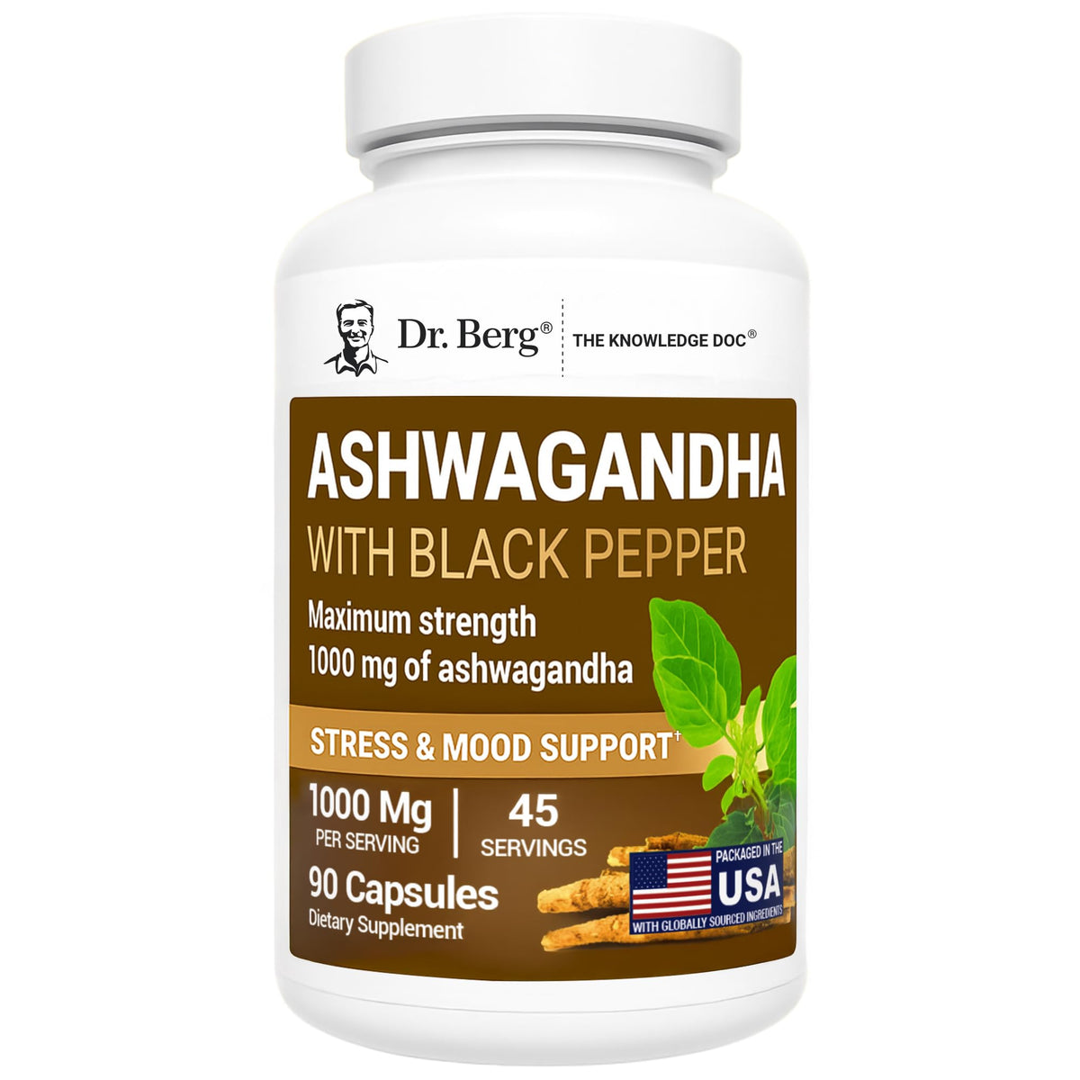 Dr. Berg Ashwagandha Capsules 1000mg with Bioperine - 90 Capsules