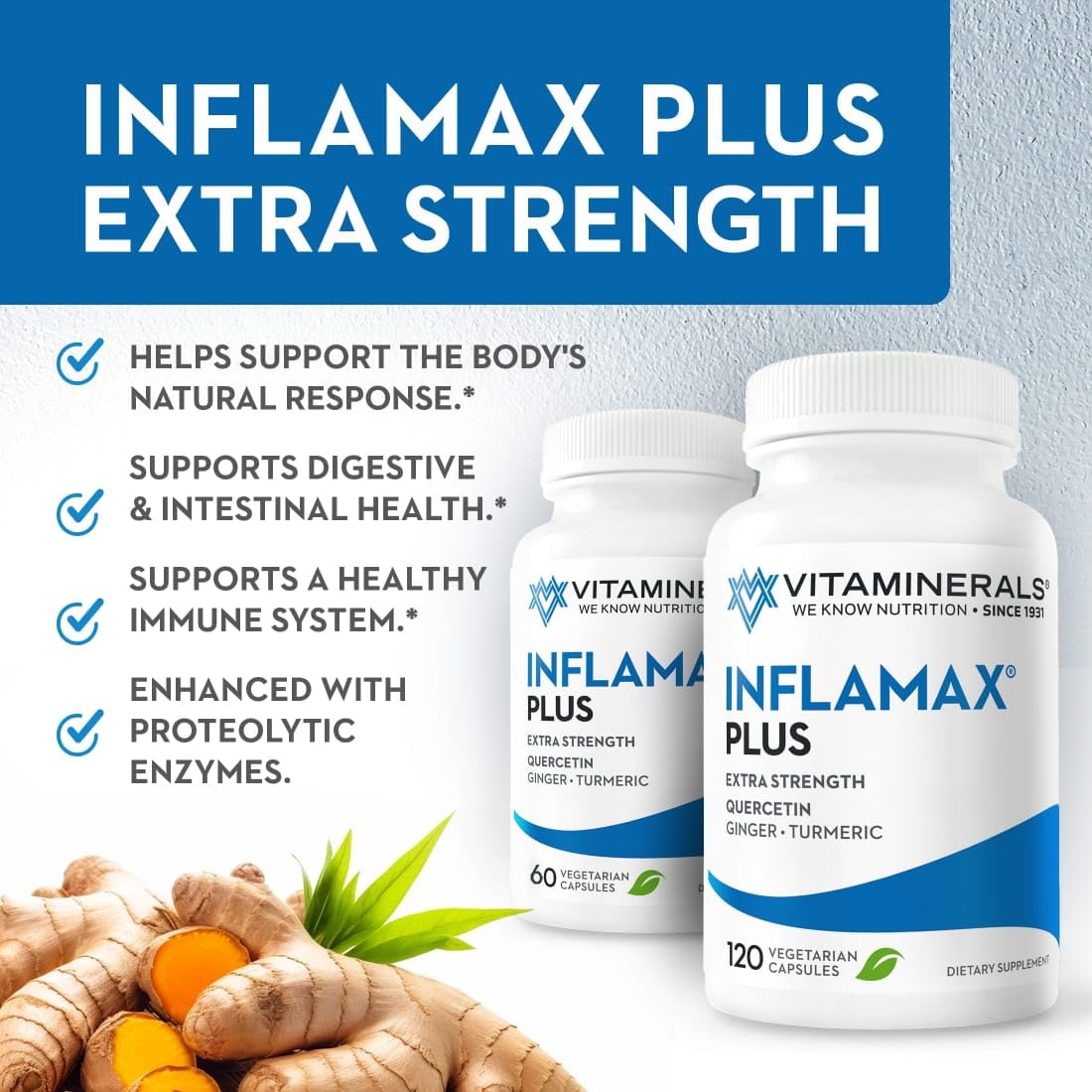 Vitaminerals Inflamax Plus Proteolytic Enzymes - 120 Vegetarian Capsules - image 2