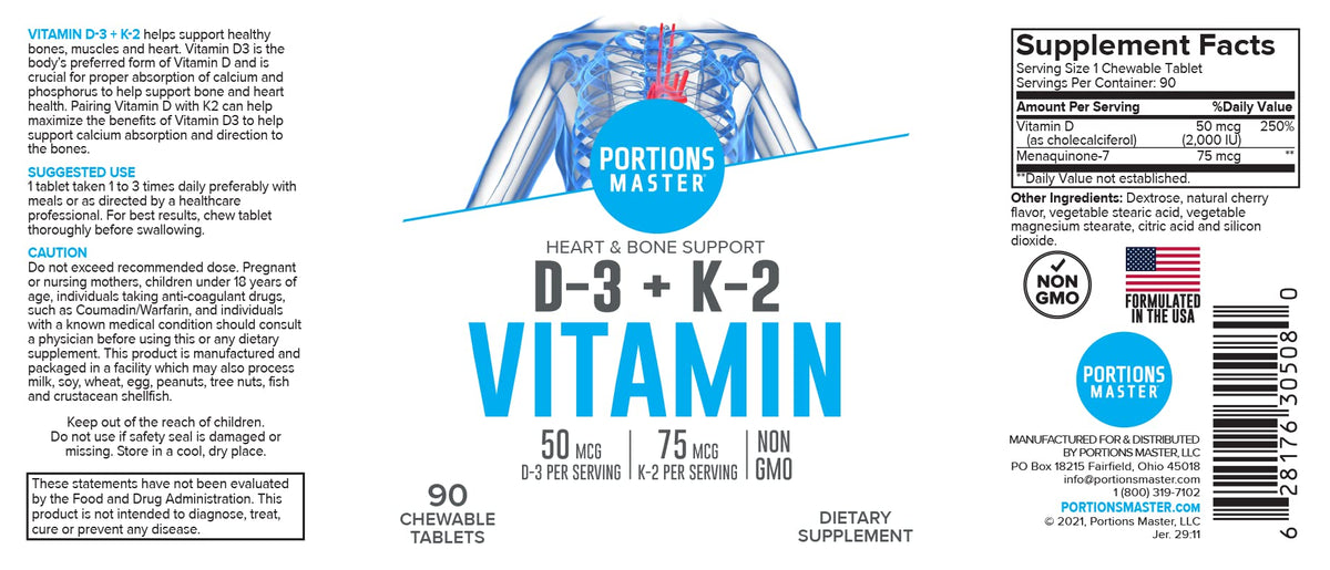 Portions Master Vitamin D3 5000 IU + K2 MK-7 Bone & Heart - 60 Capsules - image 5