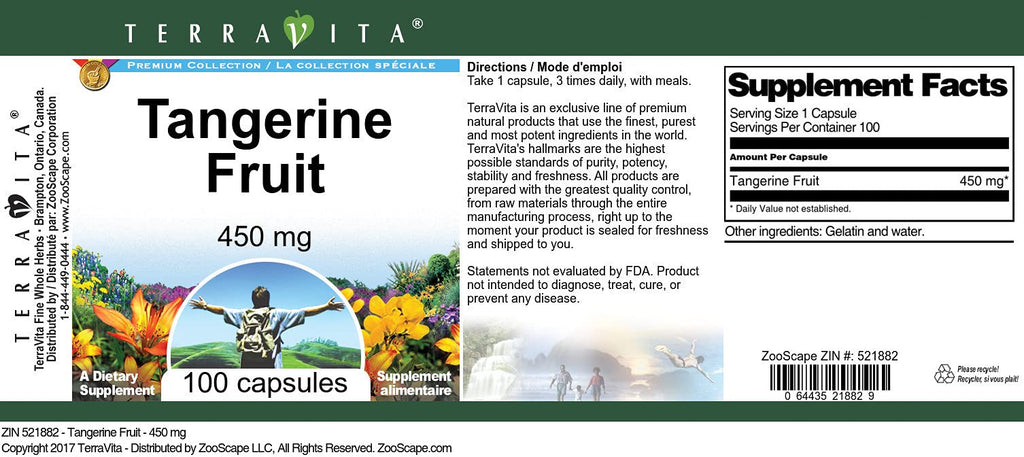 Terravita Tangerine Fruit - 450 mg (100 Capsules, ZIN: 521882)