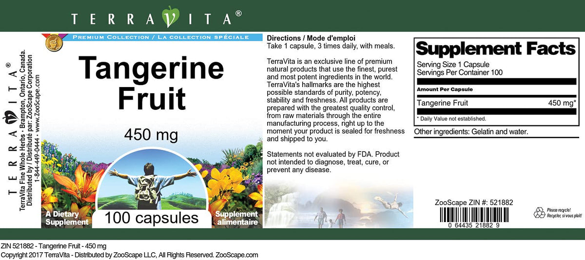 Terravita Tangerine Fruit - 450 mg (100 Capsules, ZIN: 521882)
