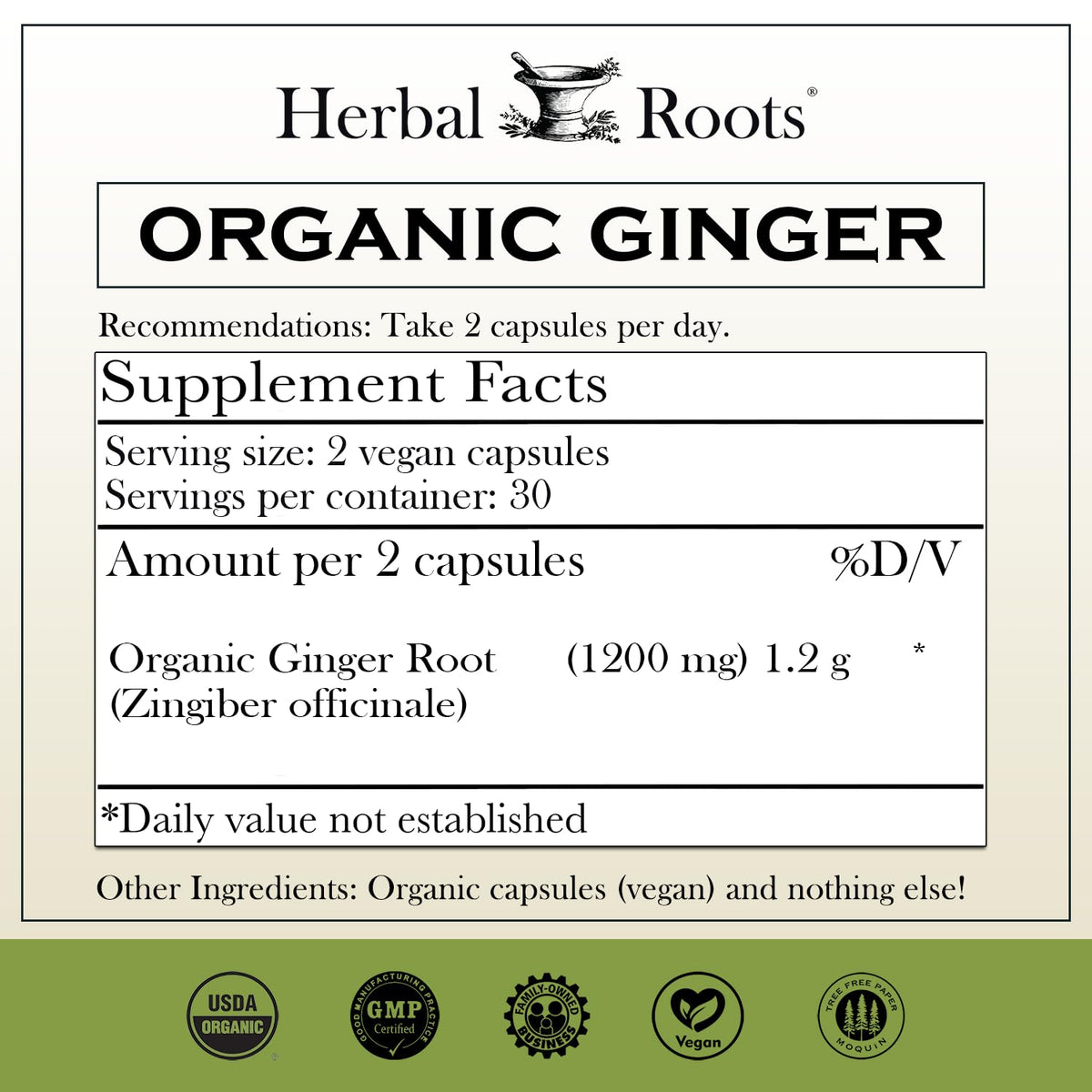 Herbal Roots Organic Ginger Capsules Digestive Support - 60 Capsules - image 2