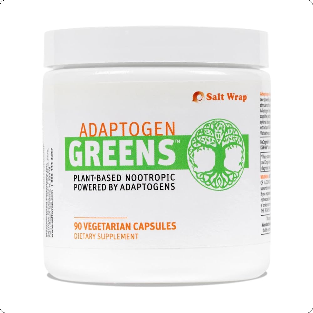 SaltWrap Adaptogen Greens Nootropic Capsules for Stress & Focus - 90 Count
