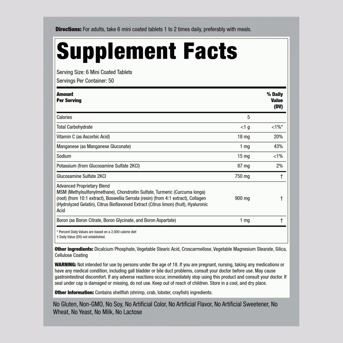 Piping Rock Glucosamine Chondroitin MSM Turmeric - 300 Tablets - image 2