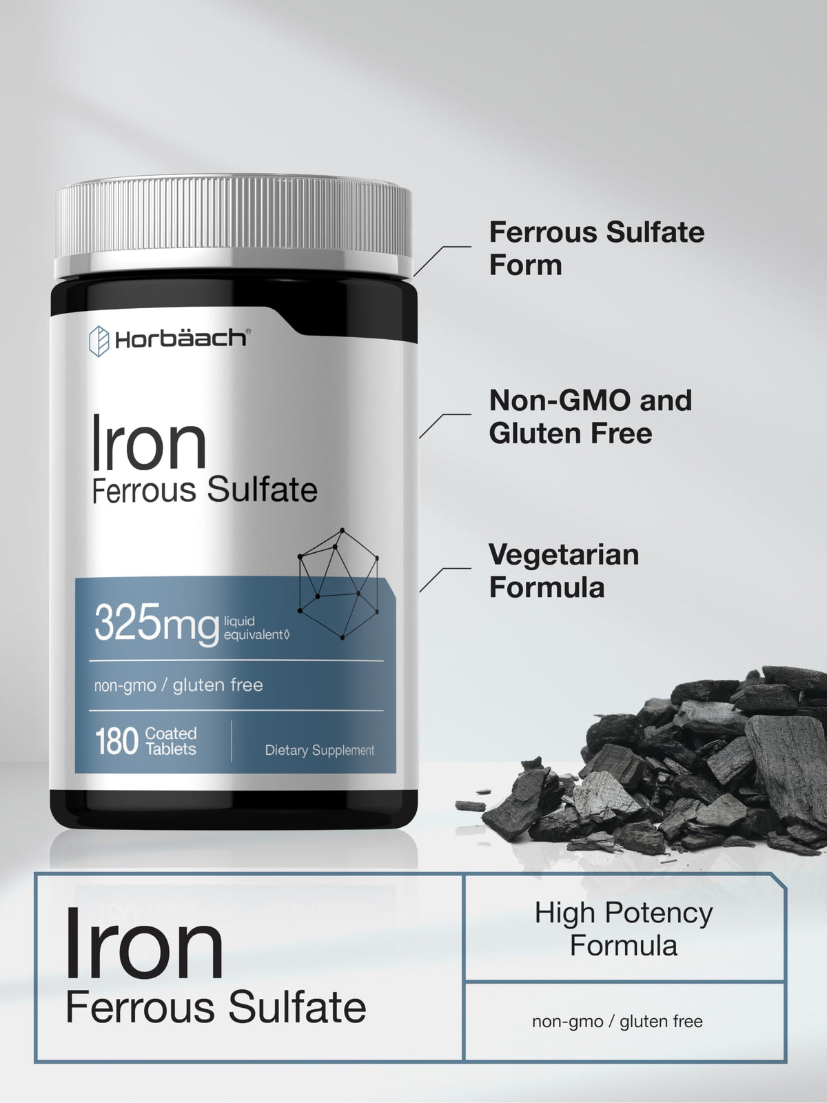 Horbäach Iron Supplement Ferrous Sulfate - 180 Tablets - image 4