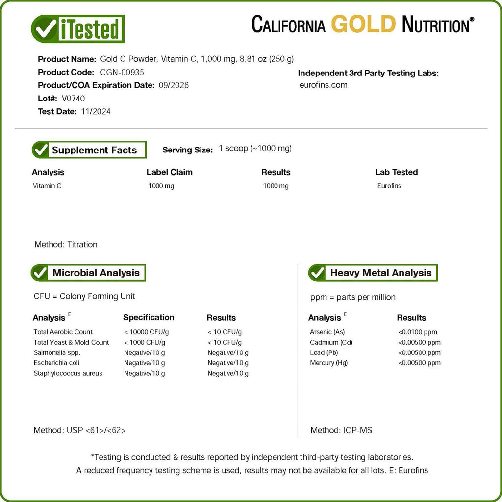 California Gold Nutrition Gold C Powder Vitamin C - 250 g - image 4