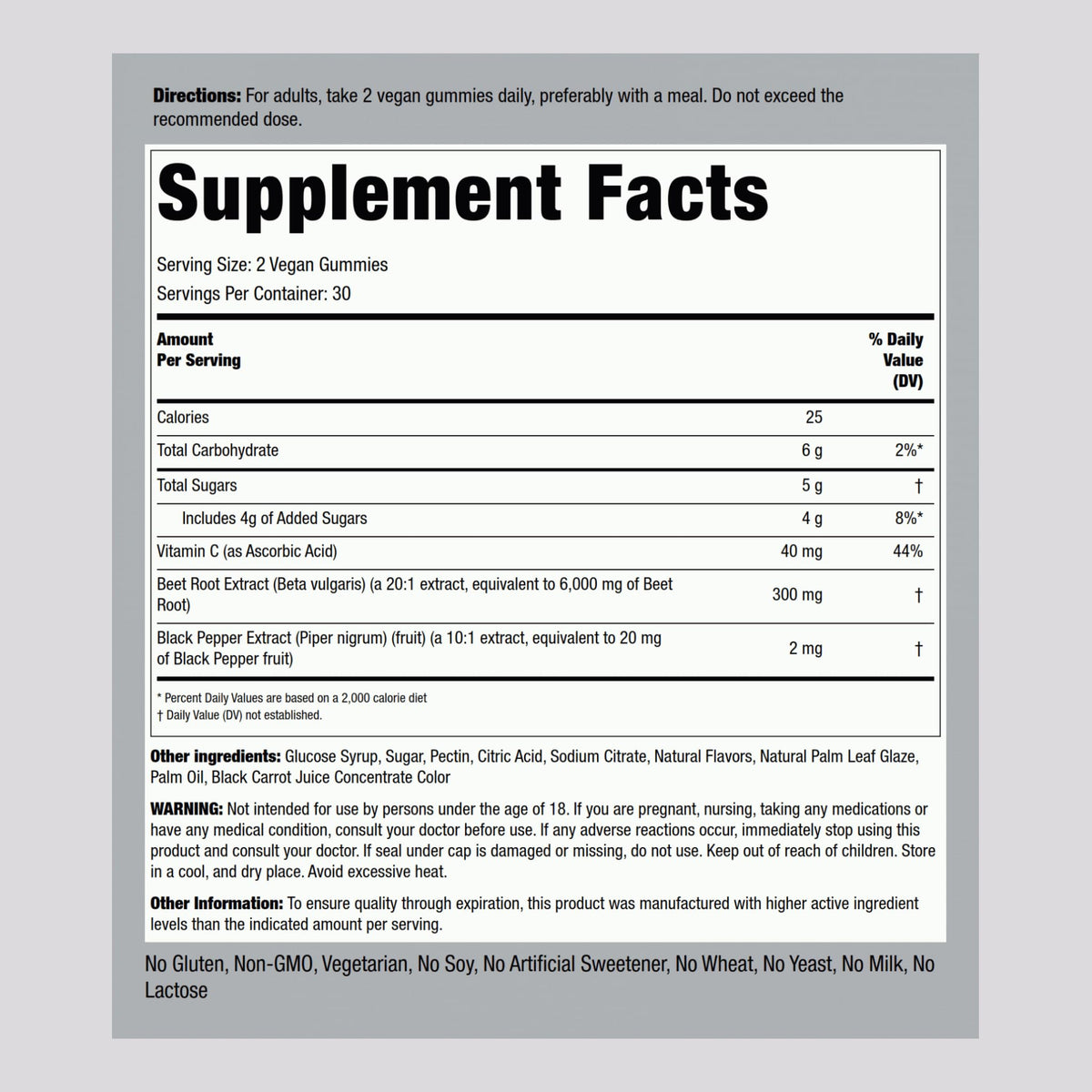 Piping Rock Beet Root Gummies Nitric Oxide Supplement - 60 Count - image 2