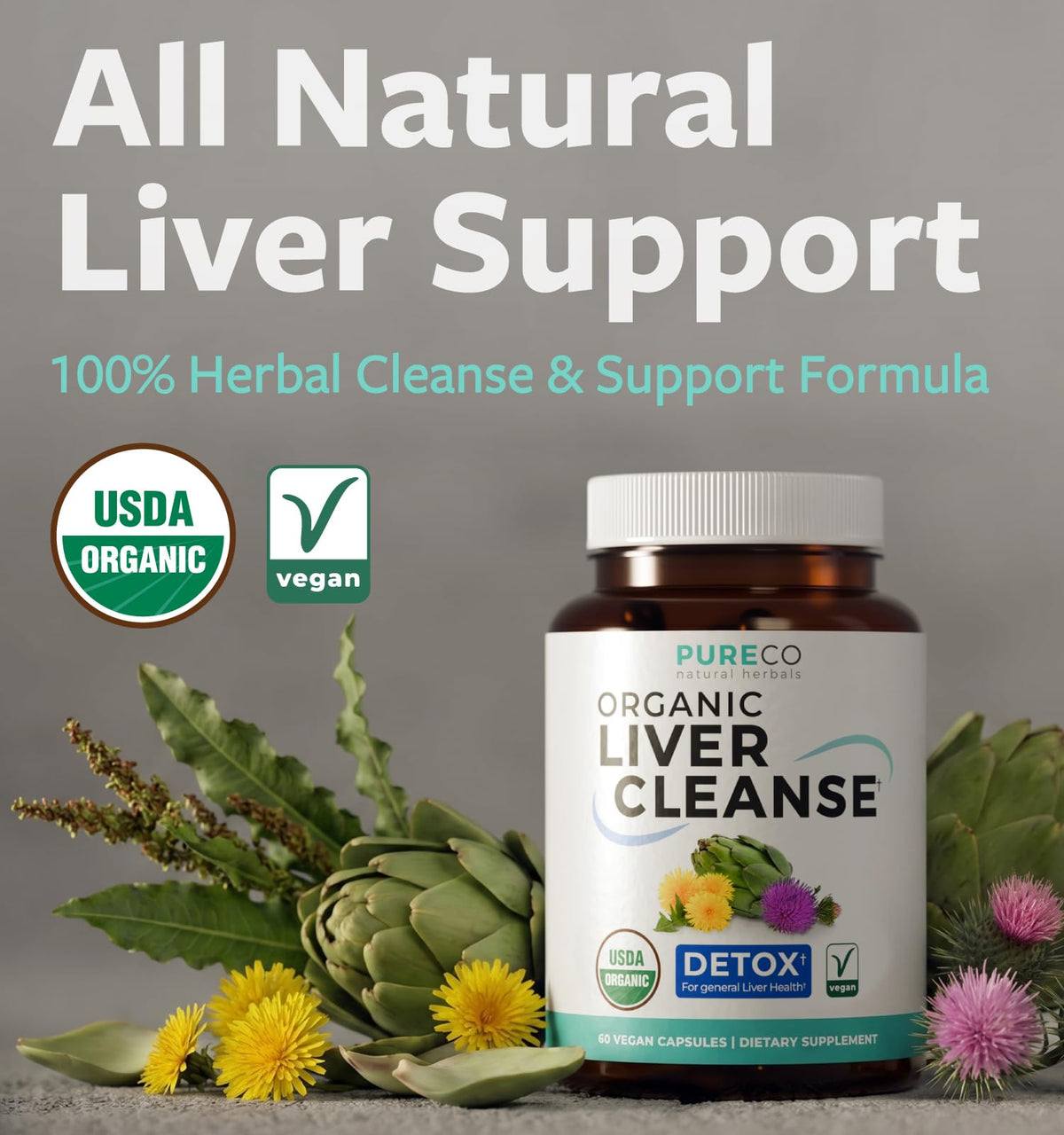 PURE CO Milk Thistle and Dandelion Root Liver Support - 60 Capsules - image 2