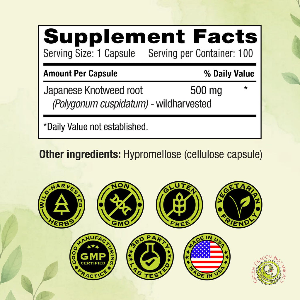 Green Dragon Botanicals Japanese Knotweed 500 mg - 100 Capsules - image 5