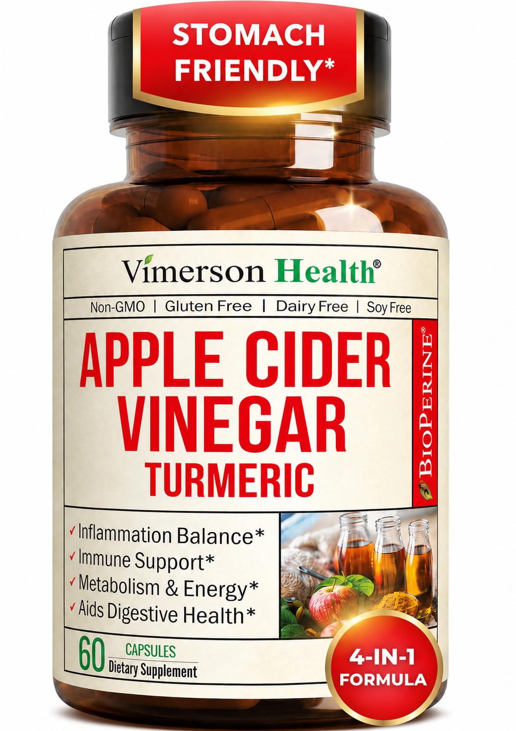Vimerson Health Apple Cider Vinegar with Turmeric & Ginger - 60 Capsules
