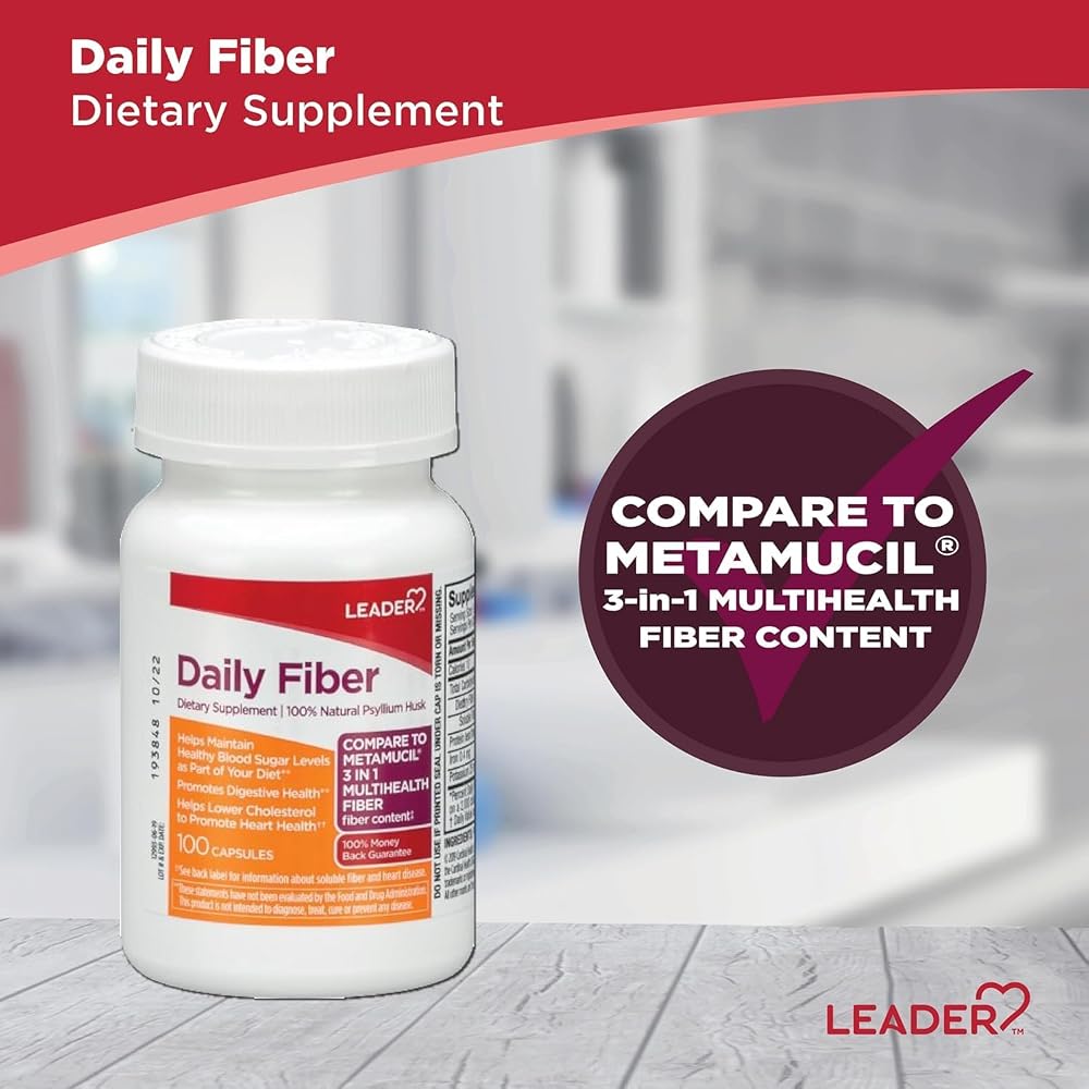 Leader Daily Psyllium Husk Powder Supplement - 600 Capsules - image 4