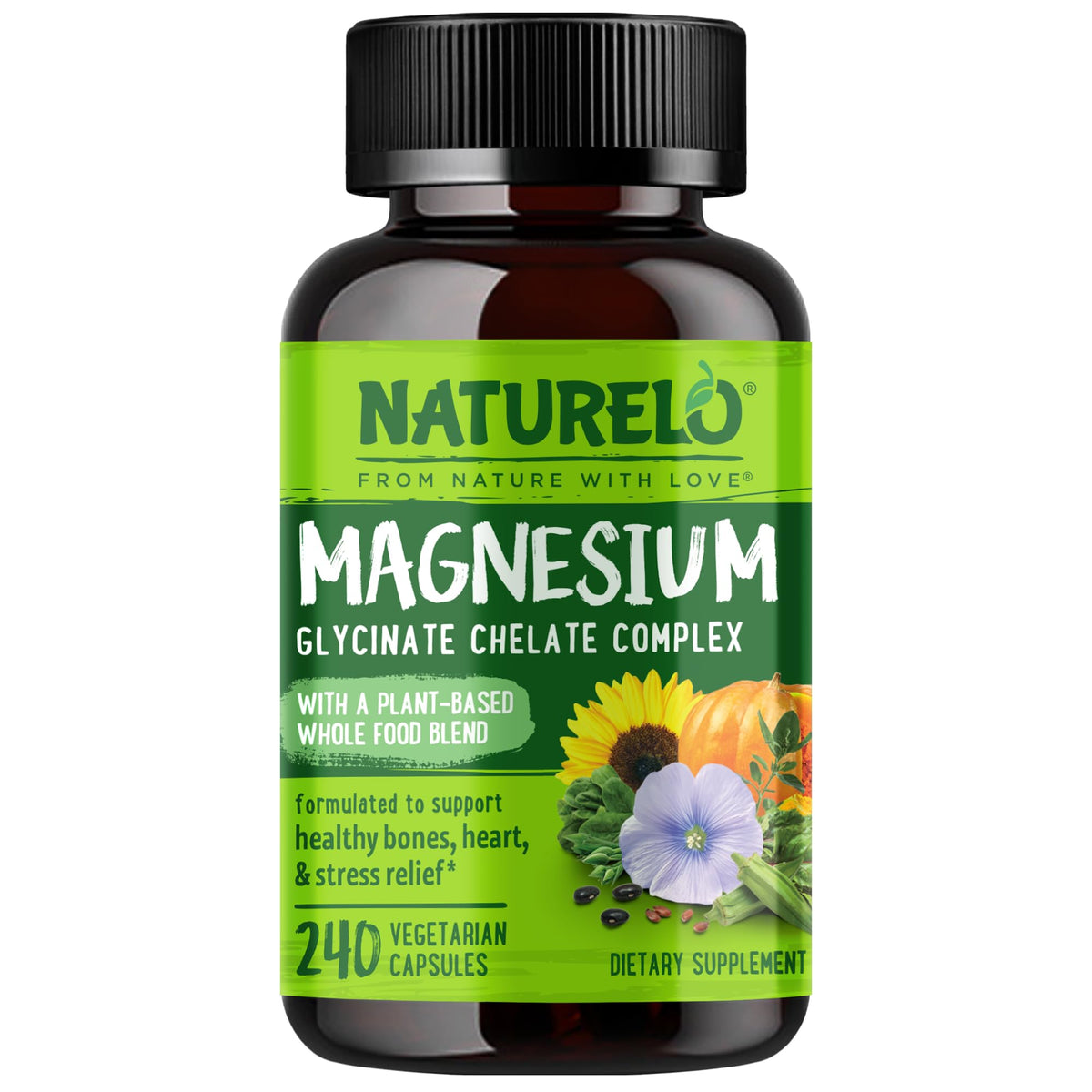 NATURELO Magnesium Glycinate 200 mg - 240 Capsules