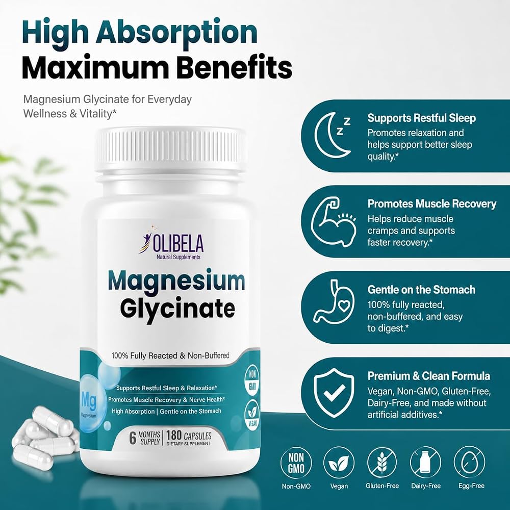 OLIBELA Magnesium Glycinate 1,420mg - 180 Vegetarian Capsules - image 2