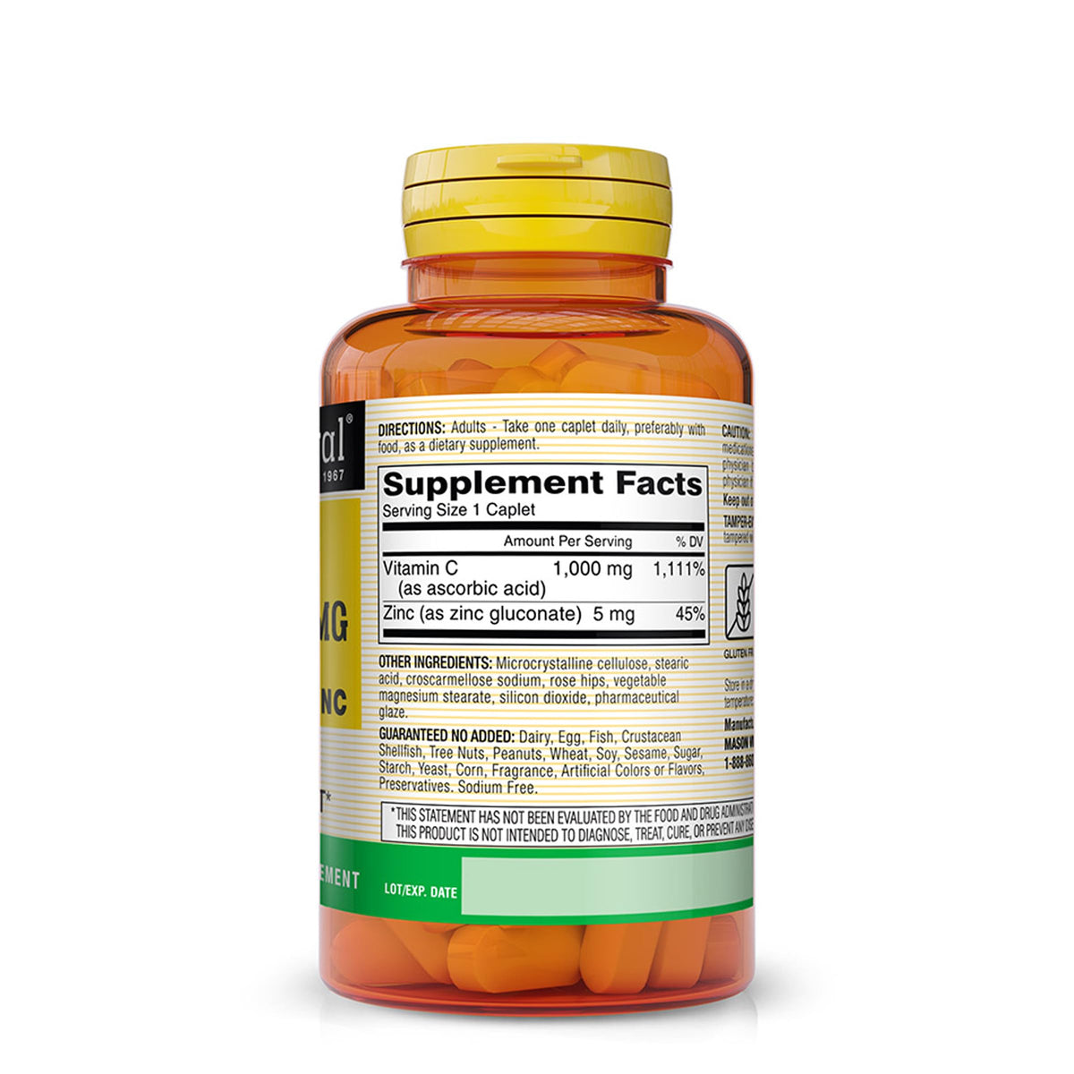 MASON NATURAL Vitamin C 1000 mg with Rose Hips and Zinc - 100 Caplets - image 2