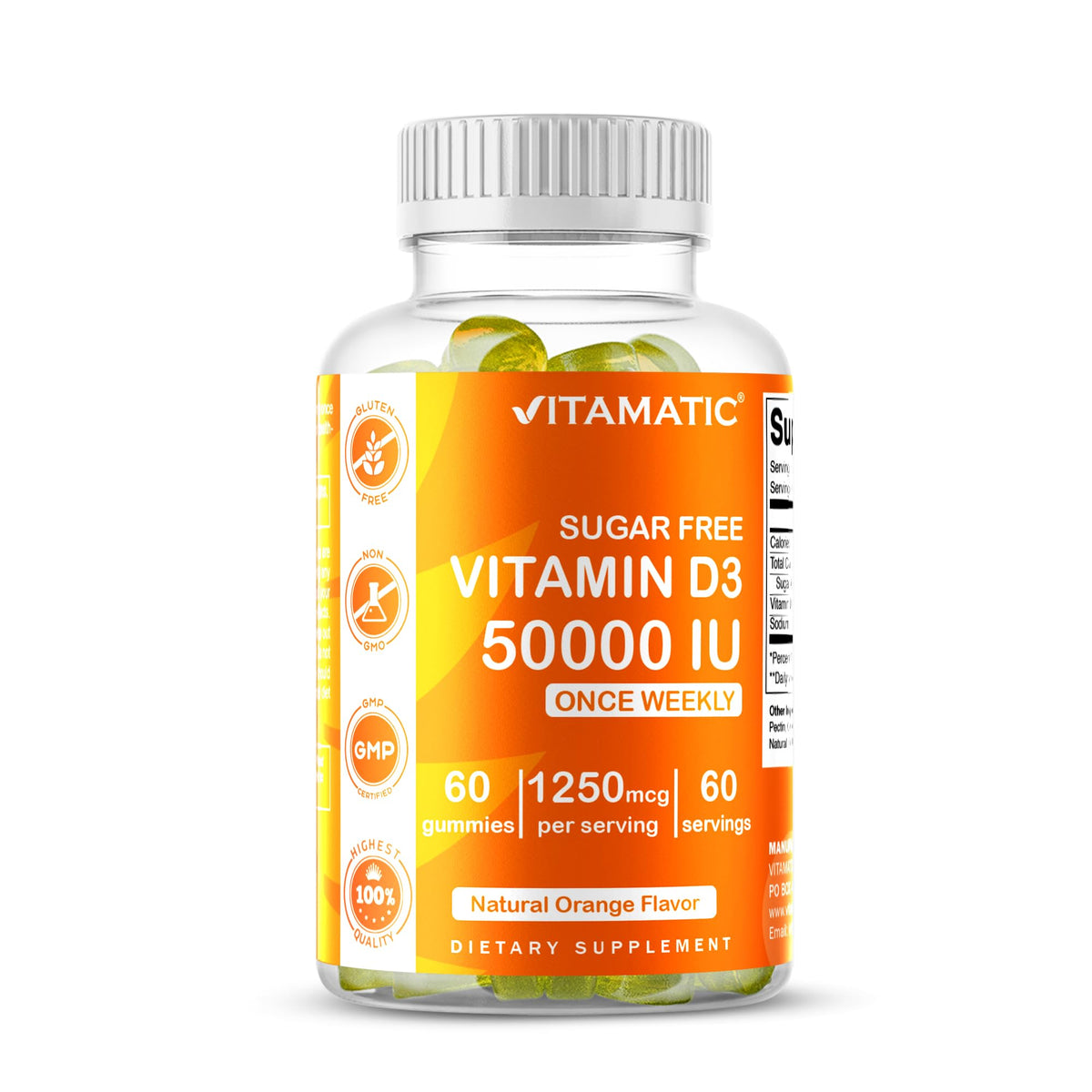 Vitamatic Vitamin D3 50,000 IU Natural Orange Flavor - 60 Gummies