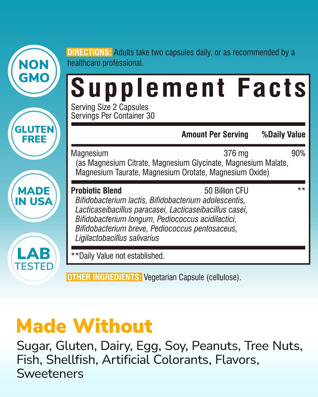 Vitalibre Probiotic with Magnesium 50 Billion CFU - 60 Capsules - image 2