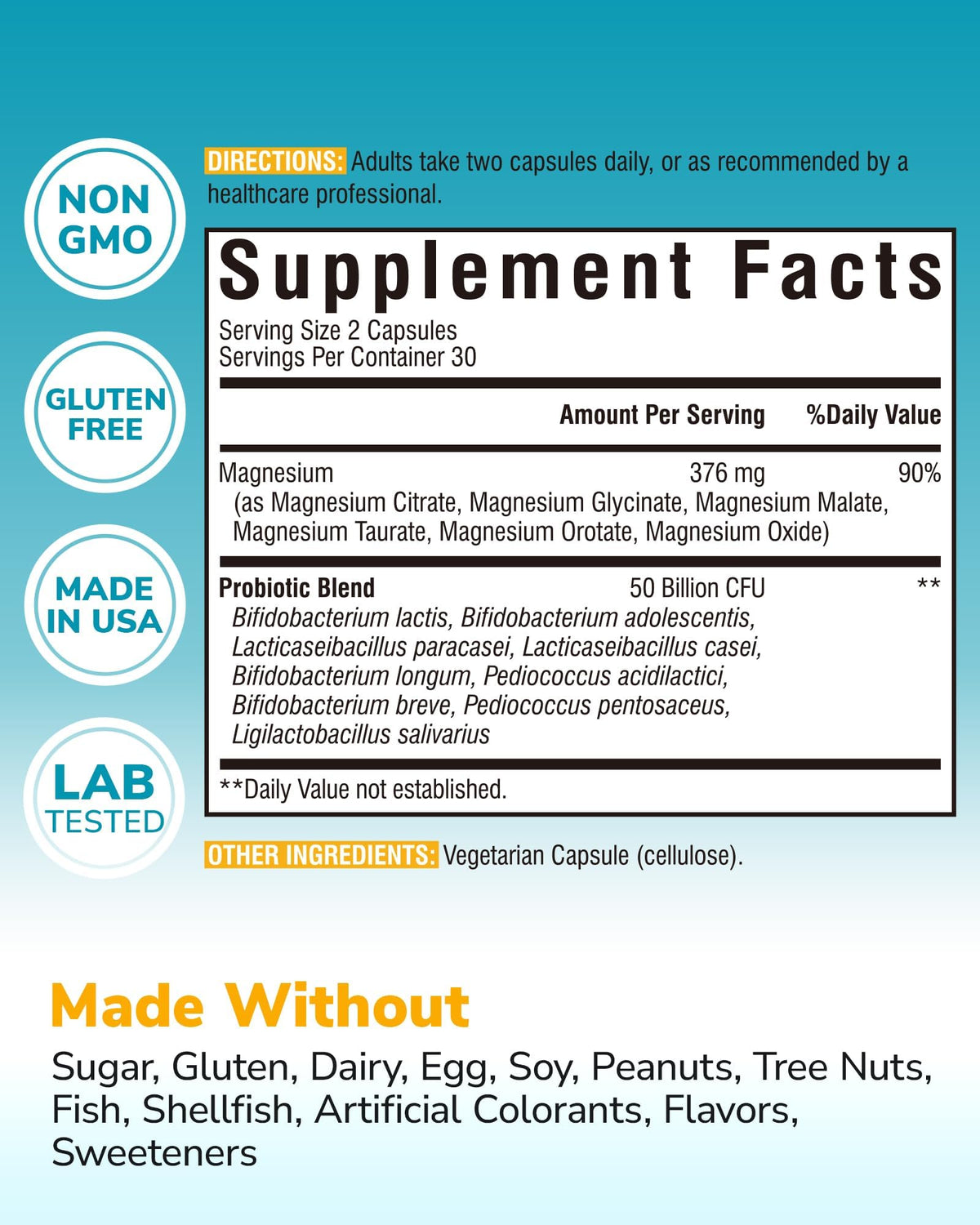 Vitalibre Probiotic with Magnesium 50 Billion CFU - 60 Capsules - image 2