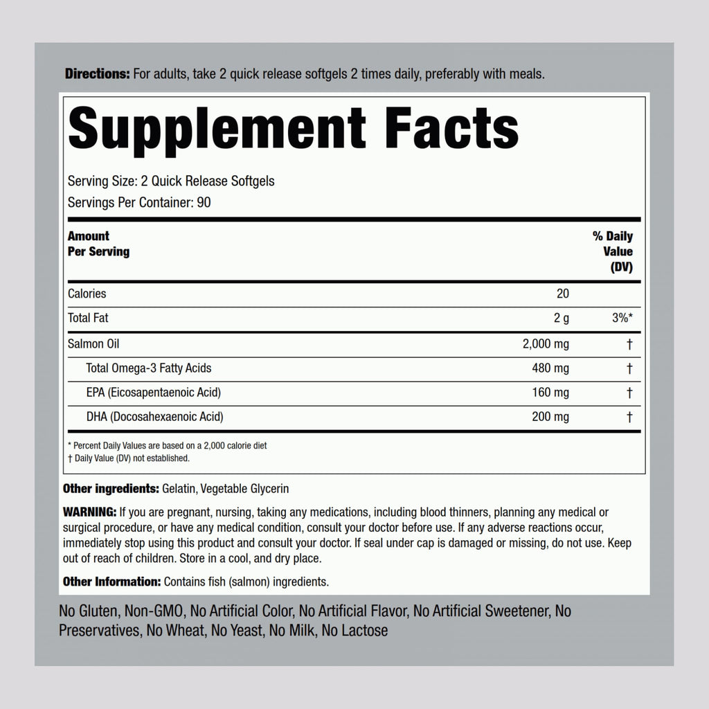 Piping Rock Wild Alaskan Salmon Oil 1000mg - 180 Softgels - image 2