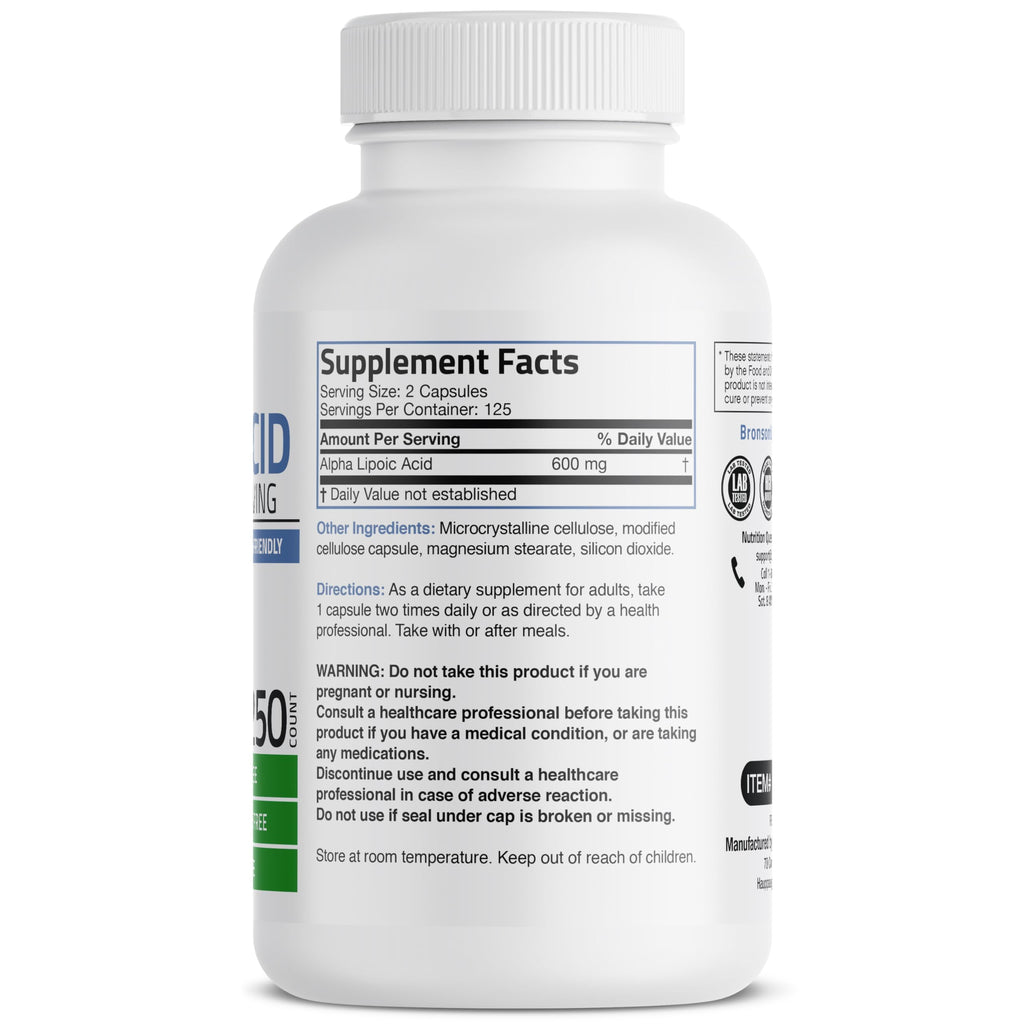 Bronson Alpha Lipoic Acid 600 MG Free Radical Scavenger Supports