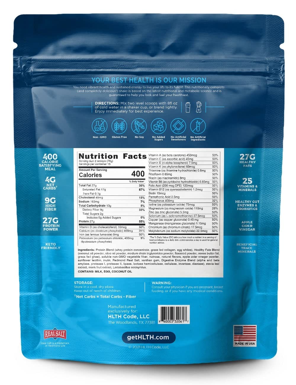 HLTH Code Complete Meal Replacement Shake Vanilla - 15 Servings - image 2