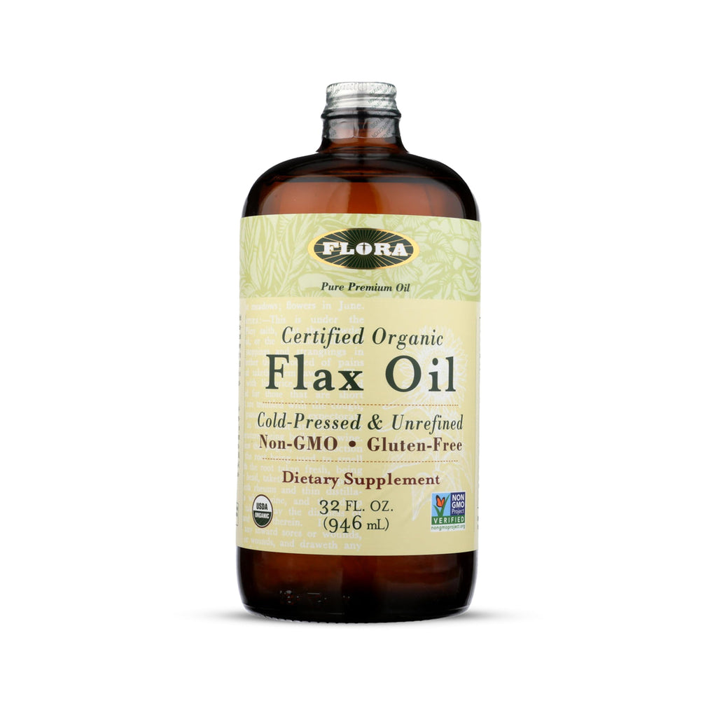 FloraHealth Certified Organic Flax Oil, Cold-Pressed, 32 fl. oz. Glass