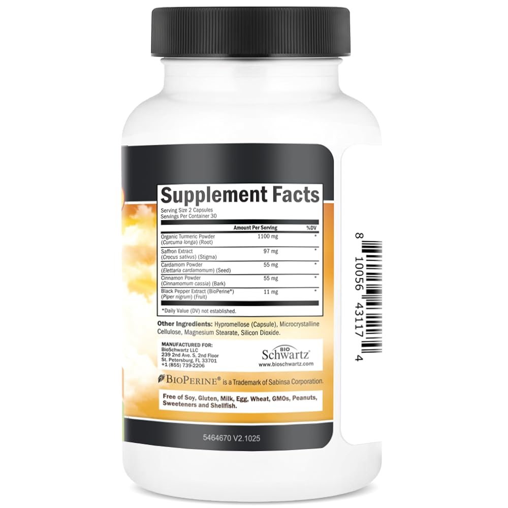 BioSchwartz Turmeric Supplement with Saffron & BioPerine - 60 Capsules - image 7