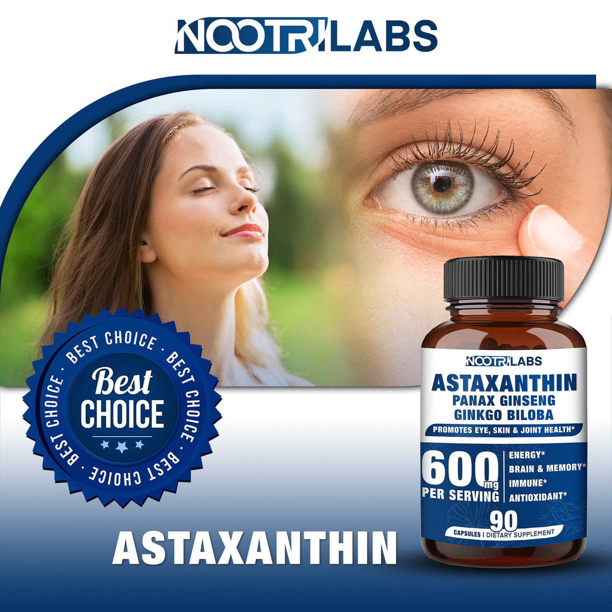 Nootrilabs Naturals Astaxanthin 15mg + Ginseng + Ginkgo - 90 Capsules - image 5