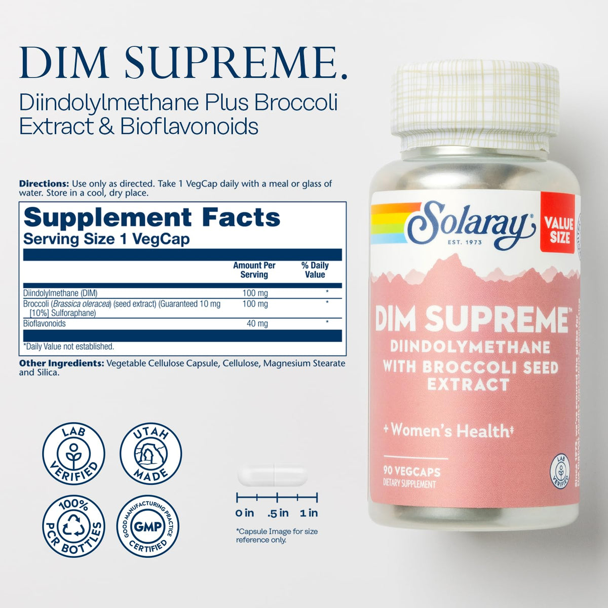 SOLARAY DIM Supreme 100 mg Women's Health - 90 Vegetarian Capsules - image 2