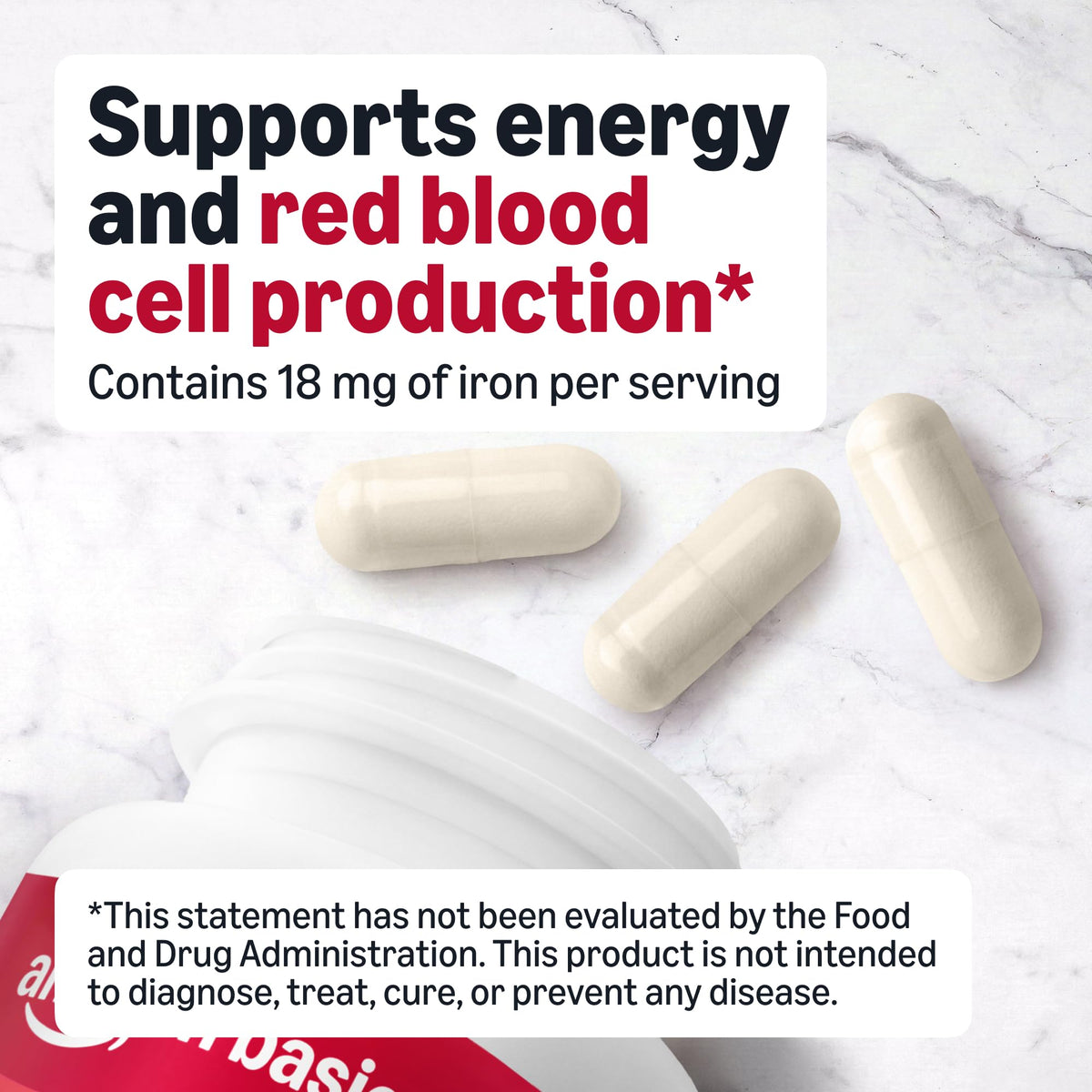 Amazon Basics Iron 18mg for Energy Support - 195 Capsules - image 3