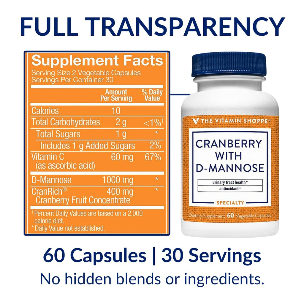 The Vitamin Shoppe Cranberry with D-Mannose Vegetarian Capsules - 60 Capsules - image 8