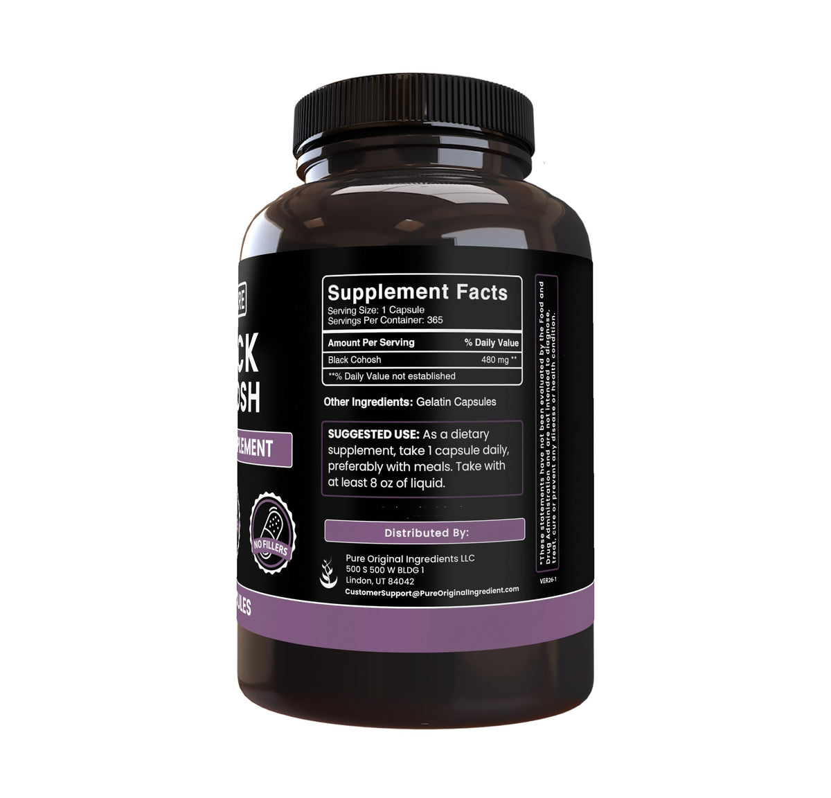 PURE ORIGINAL INGREDIENTS Black Cohosh No Magnesium Or Rice Fillers