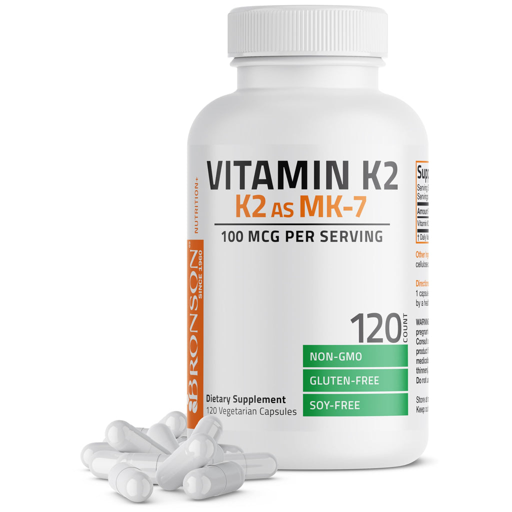 Bronson Flavored Vitamin K2 Capsules Support Strong Bones 100Mcg Adult