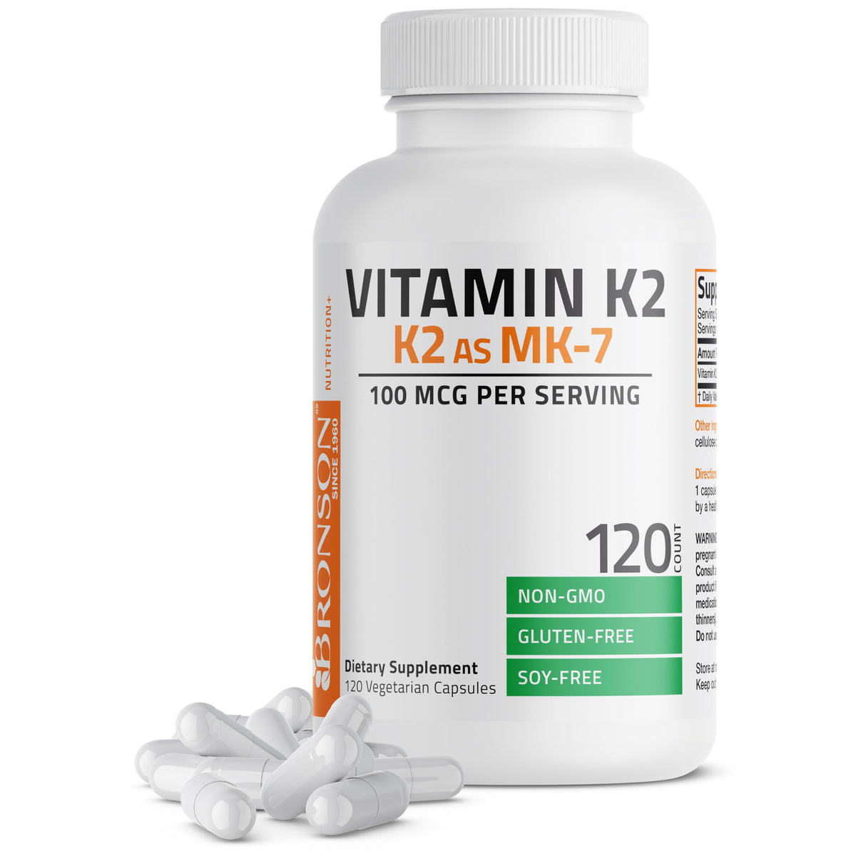 Bronson Flavored Vitamin K2 Capsules Support Strong Bones 100Mcg Adult