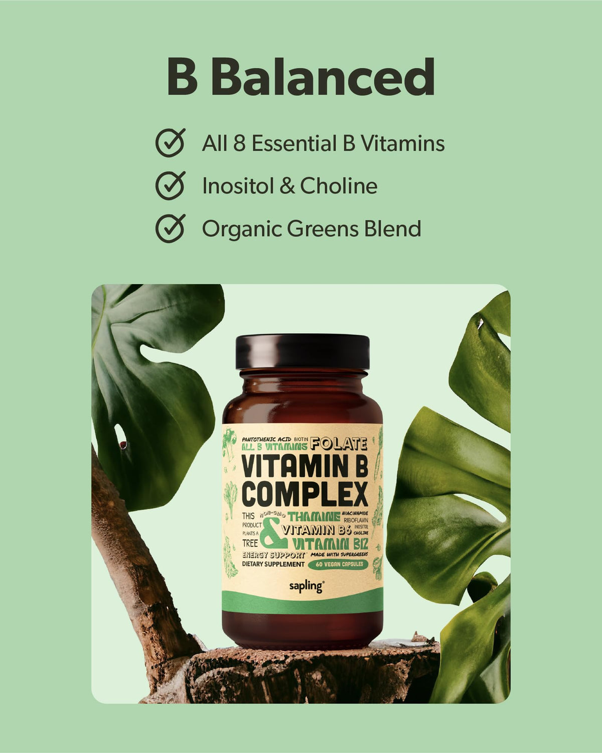 sapling Vegan Vitamin B Complex Whole Food Blend - 60 Capsules - image 3