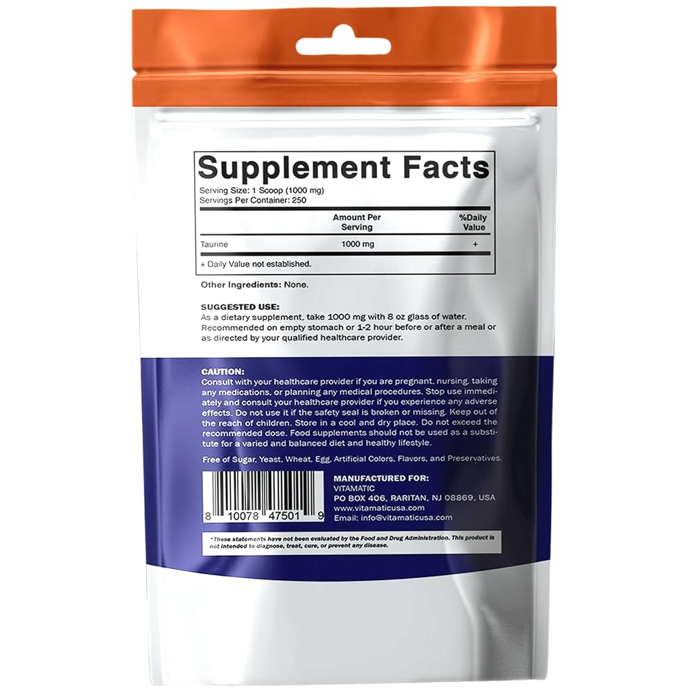 Vitamatic Pure Taurine 1000mg Powder - 250 Servings - image 9